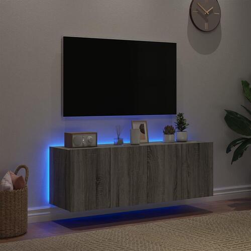 Væghængte tv-borde 2 stk. med LED-lys 60x35x41 cm grå sonoma-eg