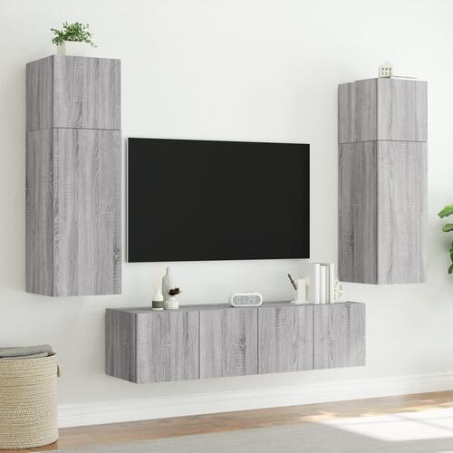 Væghængte tv-borde 2 stk. med LED-lys 60x35x41 cm grå sonoma-eg