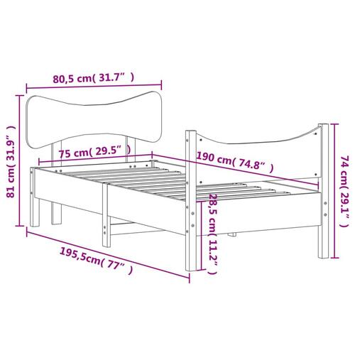 Sengeramme uden madras 75x190 cm massivt fyrretræ gyldenbrun