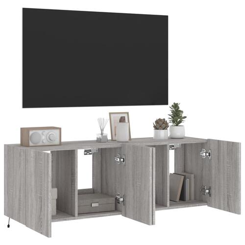 Væghængte tv-borde 2 stk. med LED-lys 60x35x41 cm grå sonoma-eg