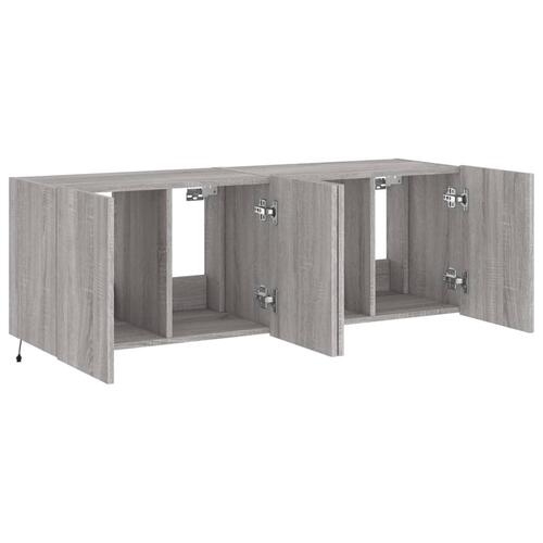 Væghængte tv-borde 2 stk. med LED-lys 60x35x41 cm grå sonoma-eg