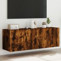 Væghængte tv-borde 2 stk. med LED-lys 60x35x41 cm røget eg