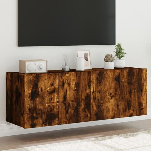 Væghængte tv-borde 2 stk. med LED-lys 60x35x41 cm røget eg