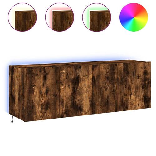 Væghængte tv-borde 2 stk. med LED-lys 60x35x41 cm røget eg