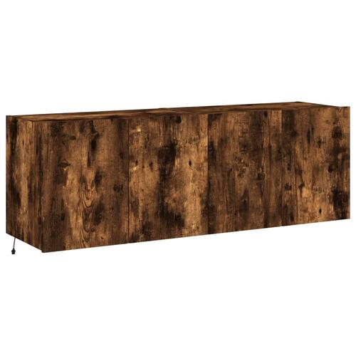 Væghængte tv-borde 2 stk. med LED-lys 60x35x41 cm røget eg
