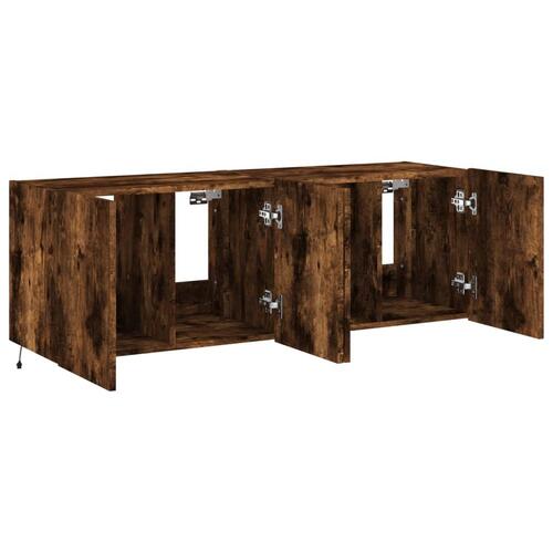 Væghængte tv-borde 2 stk. med LED-lys 60x35x41 cm røget eg