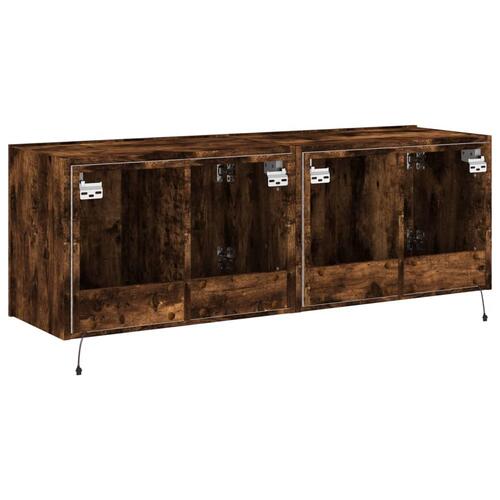 Væghængte tv-borde 2 stk. med LED-lys 60x35x41 cm røget eg