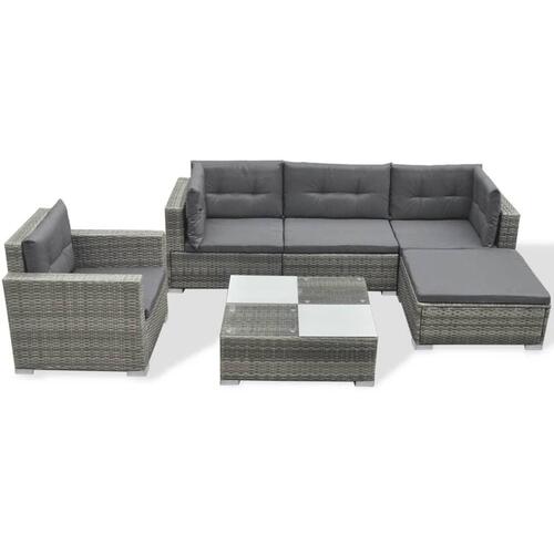 Haveloungesæt 6 dele med hynder polyrattan grå