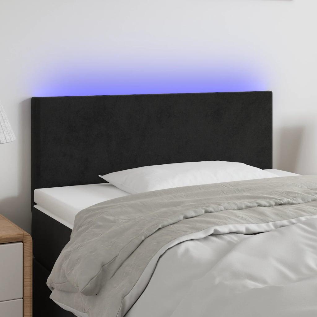 Sengegavl med LED-lys 80x5x78/88 cm velour sort billede