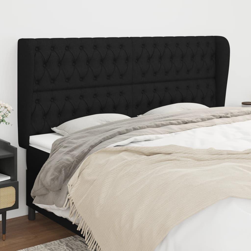 Sengegavl med kanter 183x23x118/128 cm stof sort billede