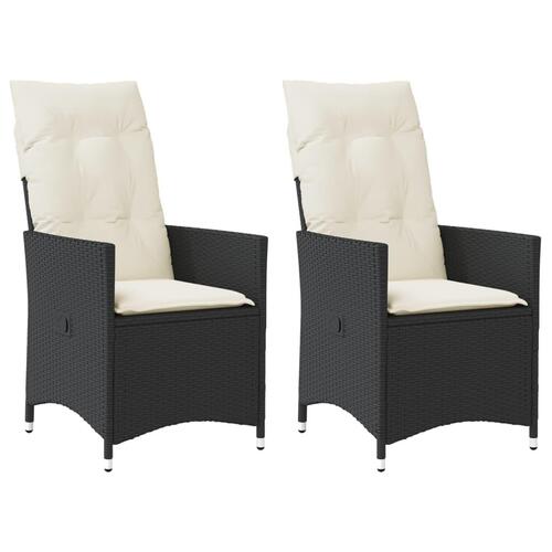 Havestole med hynder 2 stk. justerbart ryglæn polyrattan sort