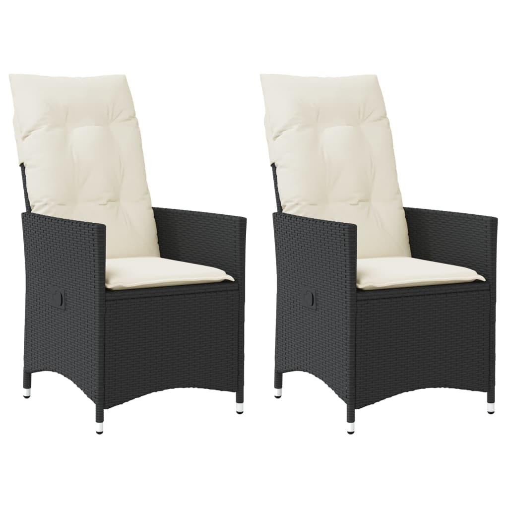 Havestole med hynder 2 stk. justerbart ryglæn polyrattan sort