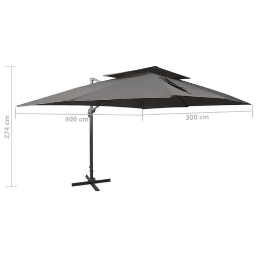 Hængeparasol med dobbelt top 400x300 cm antracitgrå