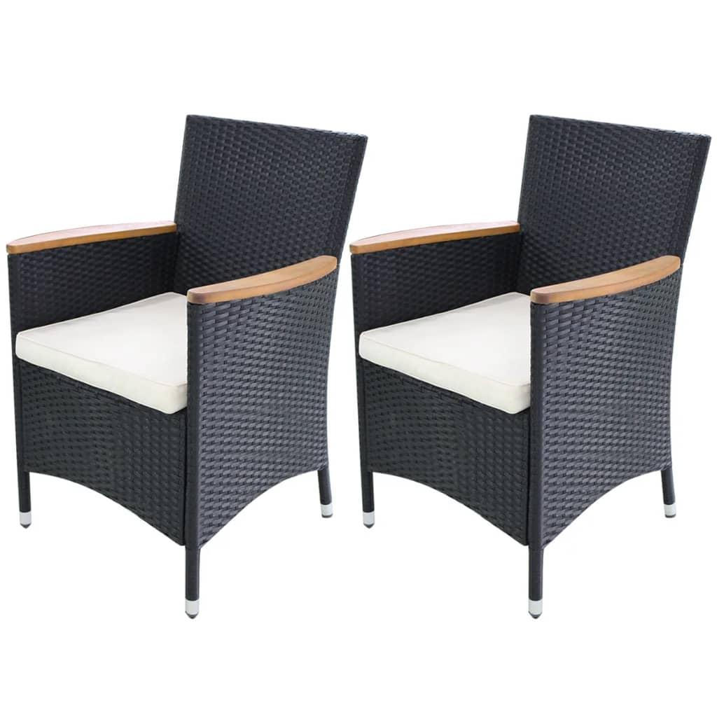 Havestole 2 stk. med hynder polyrattan sort billede