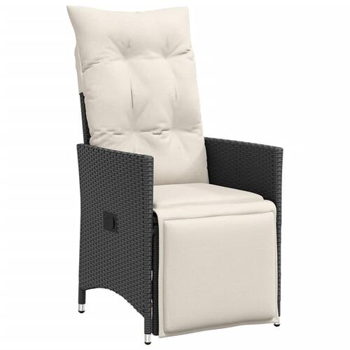 Havestole med hynder 2 stk. justerbart ryglæn polyrattan sort