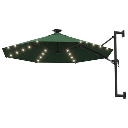 Væghængt parasol m. LED-lys 300 cm grøn