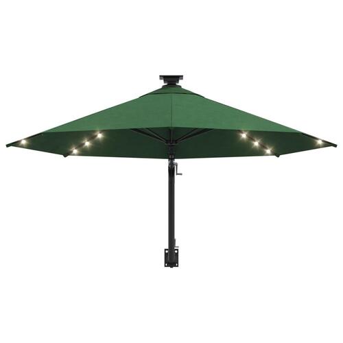 Væghængt parasol m. LED-lys 300 cm grøn