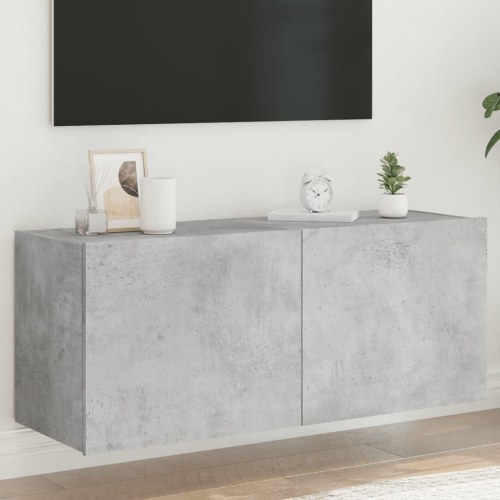Væghængt tv-bord med LED-lys 100 x 35 x 41 cm - betongrå
