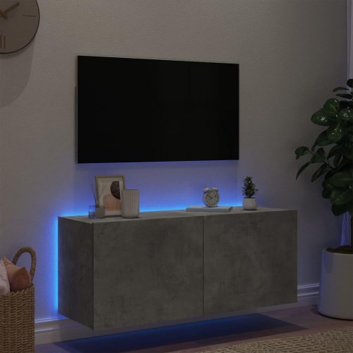 Væghængt tv-bord med LED-lys 100 x 35 x 41 cm - betongrå