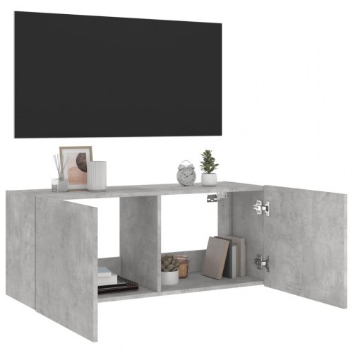 Væghængt tv-bord med LED-lys 100 x 35 x 41 cm - betongrå