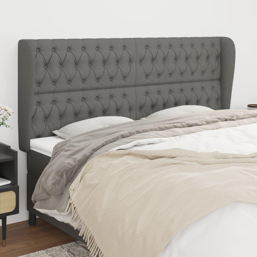 Sengegavl med kanter 203×23×118/128 cm - stof, mørkegrå billede