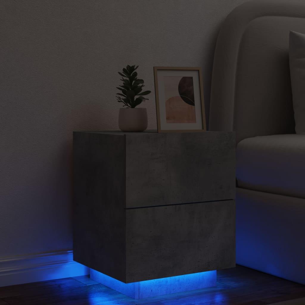 Sengebord med LED-lys konstrueret træ betongrå