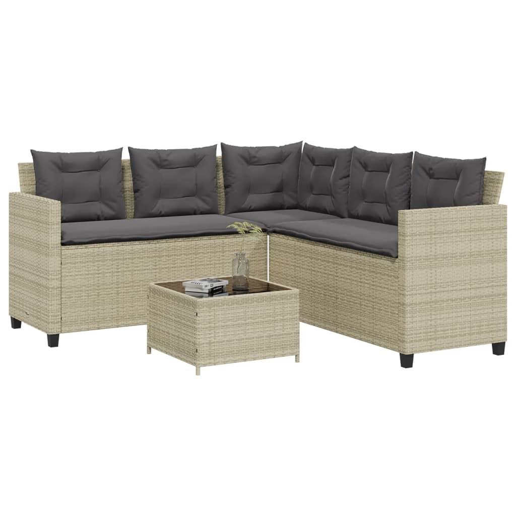 Havesofa med bord og hynder L-formet polyrattan lysegrå billede