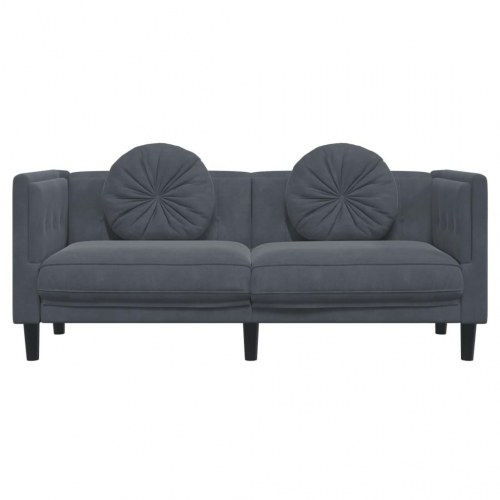 2-personers sofa i velour med hynder - mørkegrå