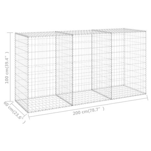Gabionvæg med dæksler 200x60x100 cm galvaniseret stål