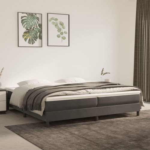 Boxspring sengeramme i fløjl - mørkegrå 200 x 200 cm