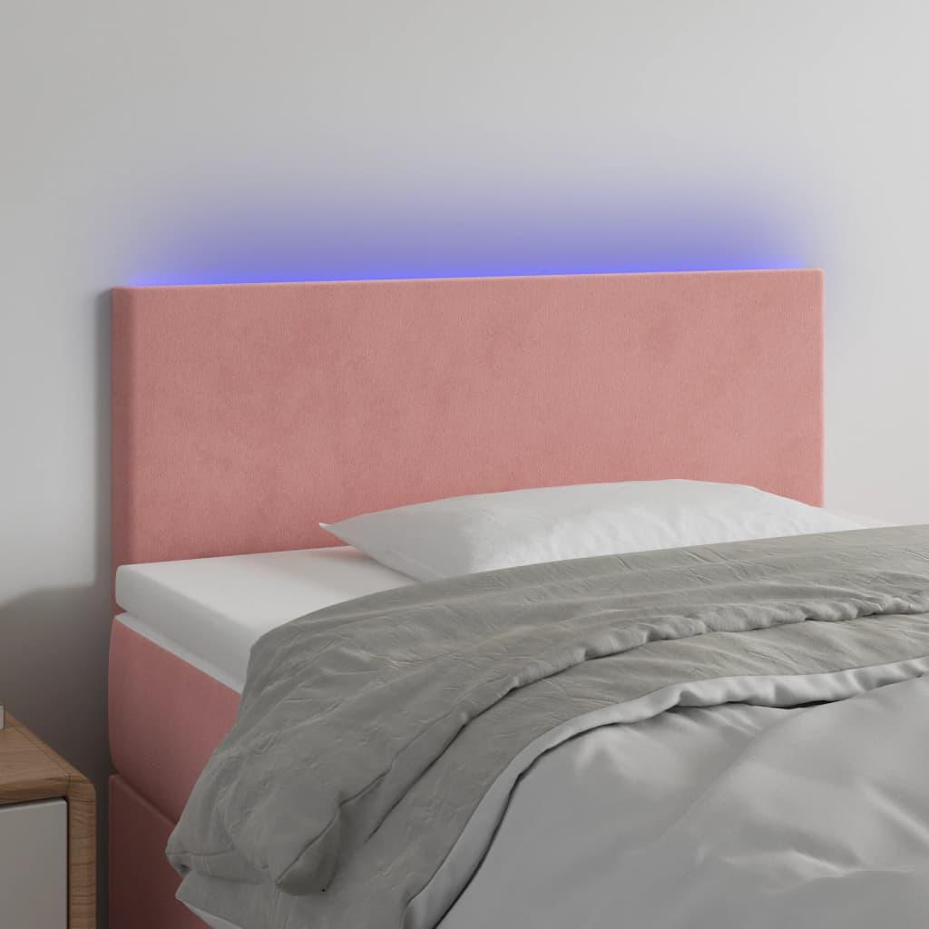 Sengegavl med LED-lys 100x5x78/88 cm fløjl lyserød billede