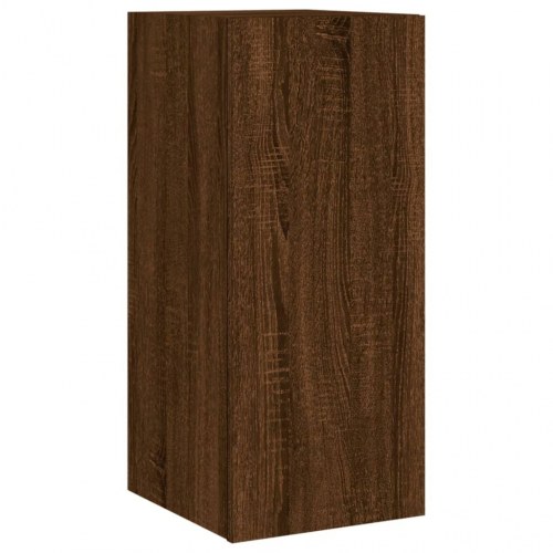 Væghængt tv-bord med LED-lys - brun egetræ, 30,5 x 35 x 70 cm
