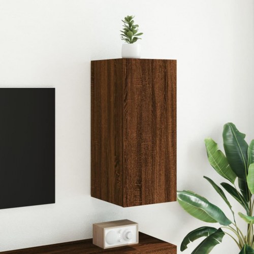 Væghængt tv-bord med LED-lys - brun egetræ, 30,5 x 35 x 70 cm