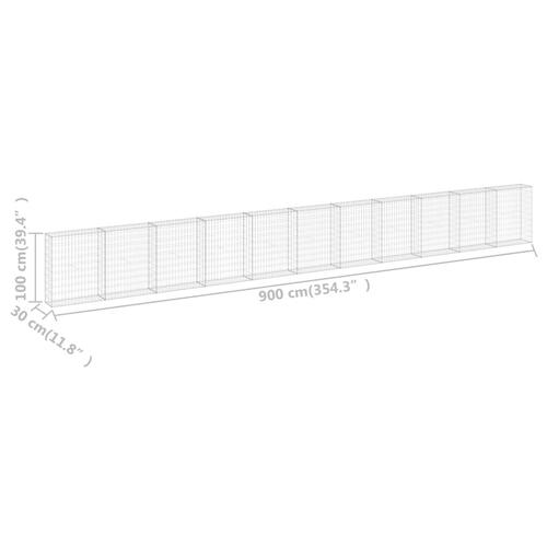 Gabionvæg med dæksler 900x30x100 cm galvaniseret stål