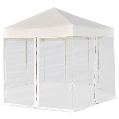 Pop up-pavillon 6 sidevægge sekskantet 3,6x3,1 m cremefarvet
