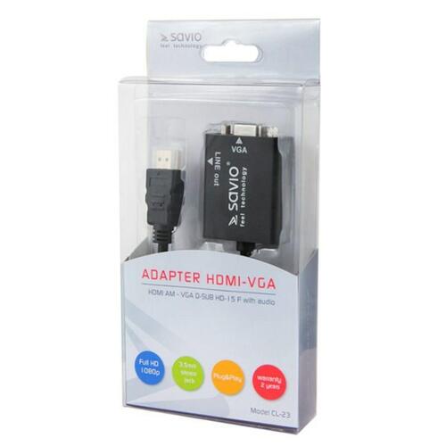 HDMI til VGA Savio CL-23 Sort