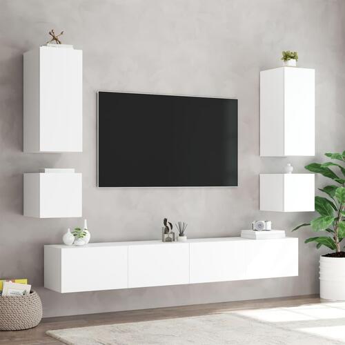 Væghængt tv-bord med LED-lys 40,5x35x40 hvid