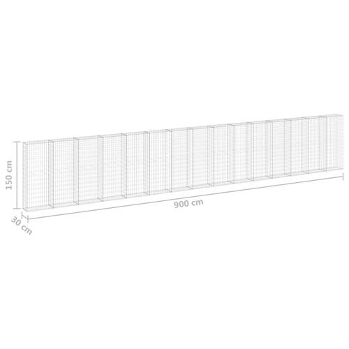 Gabionvæg med dæksler 900x30x150 cm galvaniseret stål