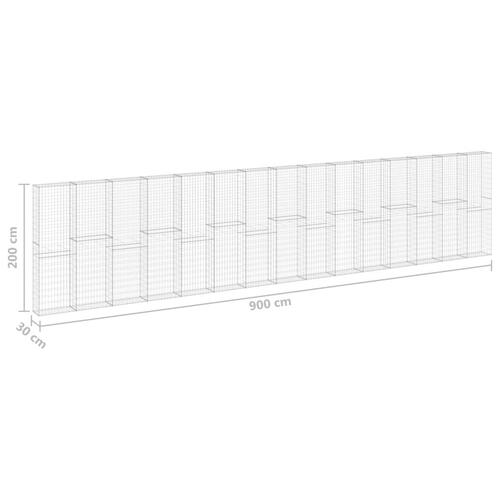 Gabionvæg med dæksler 900x30x200 cm galvaniseret stål