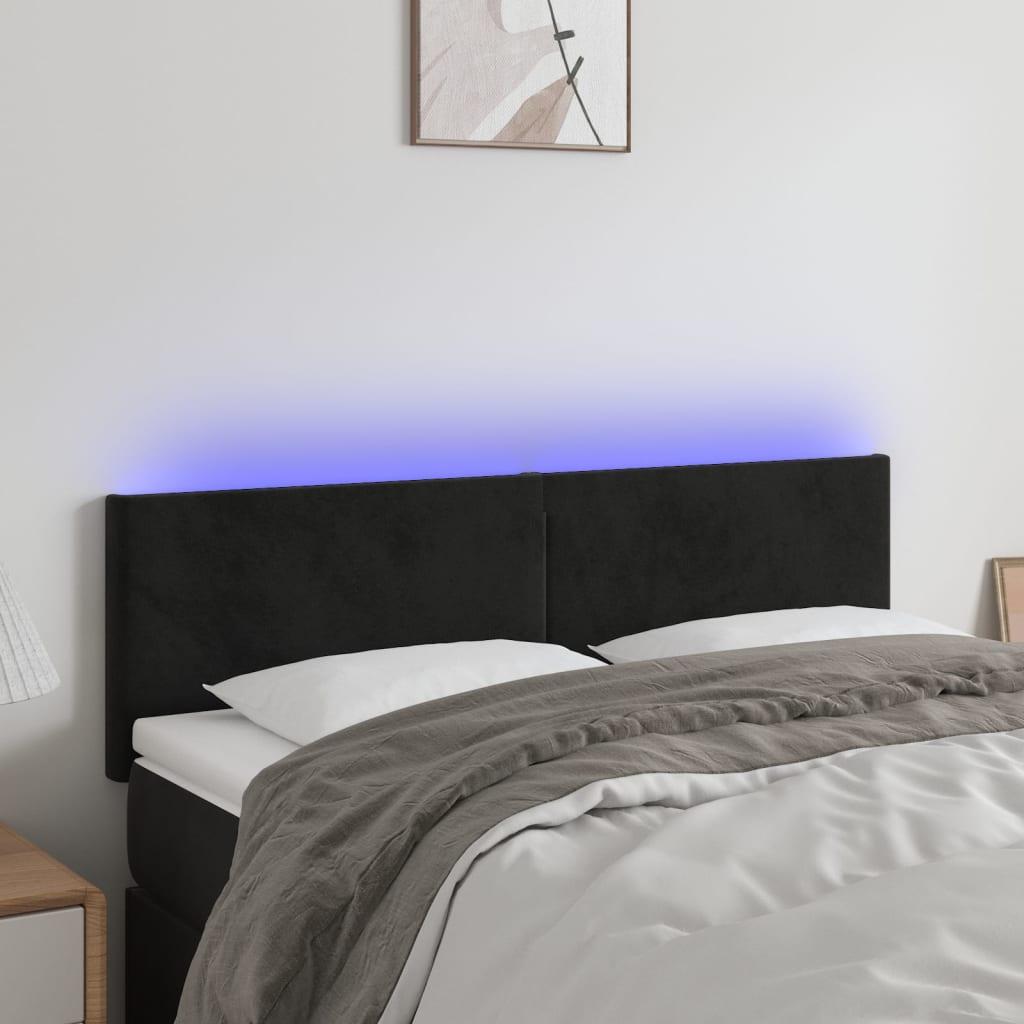 Sengegavl med LED-lys 144x5x78/88 cm fløjl sort billede