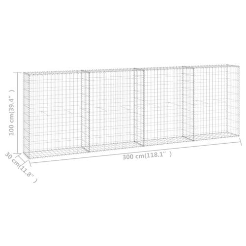 Gabionvæg med dæksler 300x30x100 cm galvaniseret stål