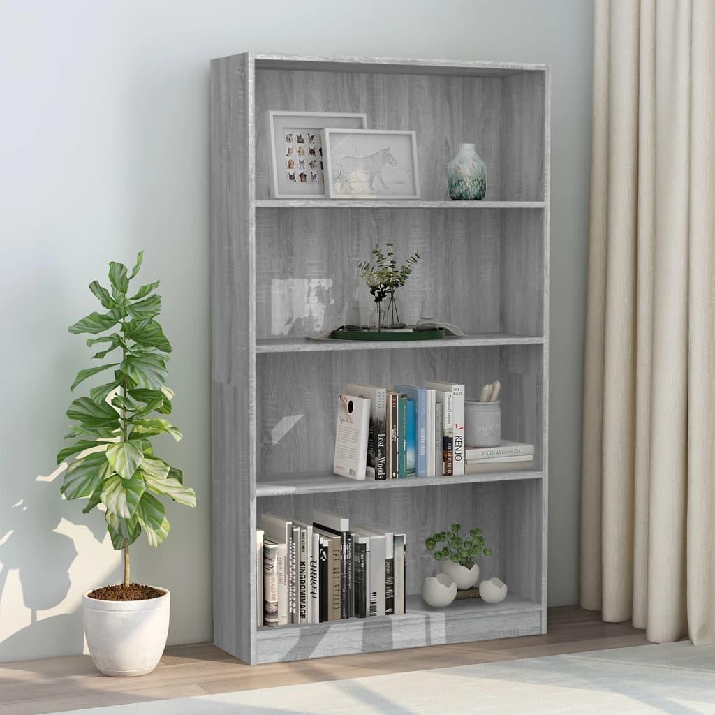 Bogreol m. 4 hylder 80x24x142 cm konstrueret træ grå sonoma