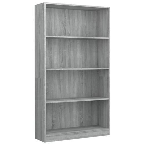 Bogreol m. 4 hylder 80x24x142 cm konstrueret træ grå sonoma