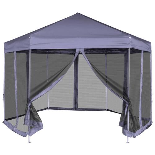 Pop up-pavillon 6 sidevægge sekskantet 3,6x3,1 m mørkeblå
