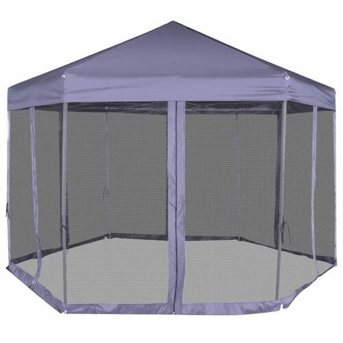 Pop up-pavillon 6 sidevægge sekskantet 3,6x3,1 m mørkeblå