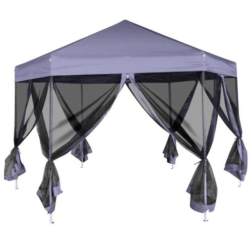 Pop up-pavillon 6 sidevægge sekskantet 3,6x3,1 m mørkeblå