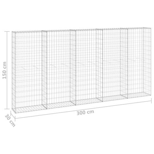 Gabionvæg med dæksler 300x30x150 cm galvaniseret stål