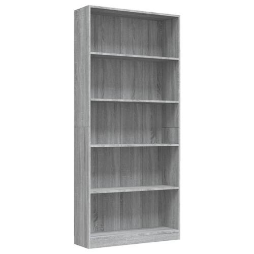 Bogreol med 5 hylder 80x24x175 cm konstrueret træ grå sonoma-eg