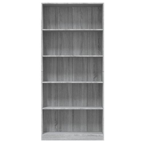 Bogreol med 5 hylder 80x24x175 cm konstrueret træ grå sonoma-eg