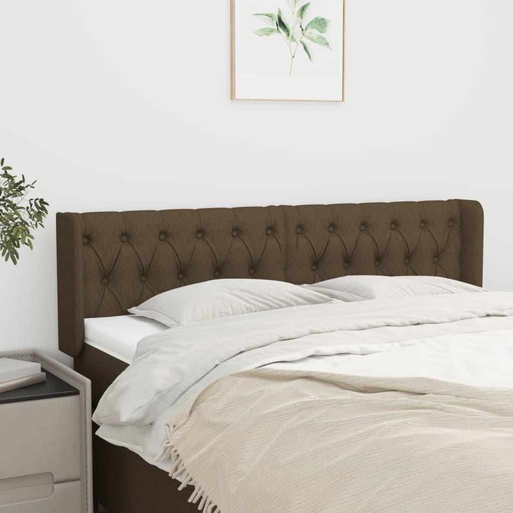 Sengegavl med kanter 147x16x78/88 cm stof mørkebrun